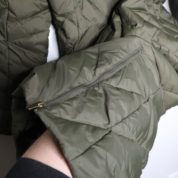 Larry Levine Long Midi Down Filled Parka Coat Faux Fur Hood Olive Green Quilted - Picture 14 of 15